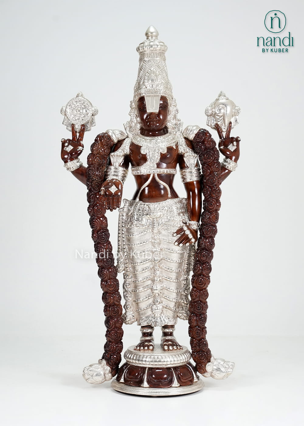Tirupati Balaji statue with wood and metal finish detailing
