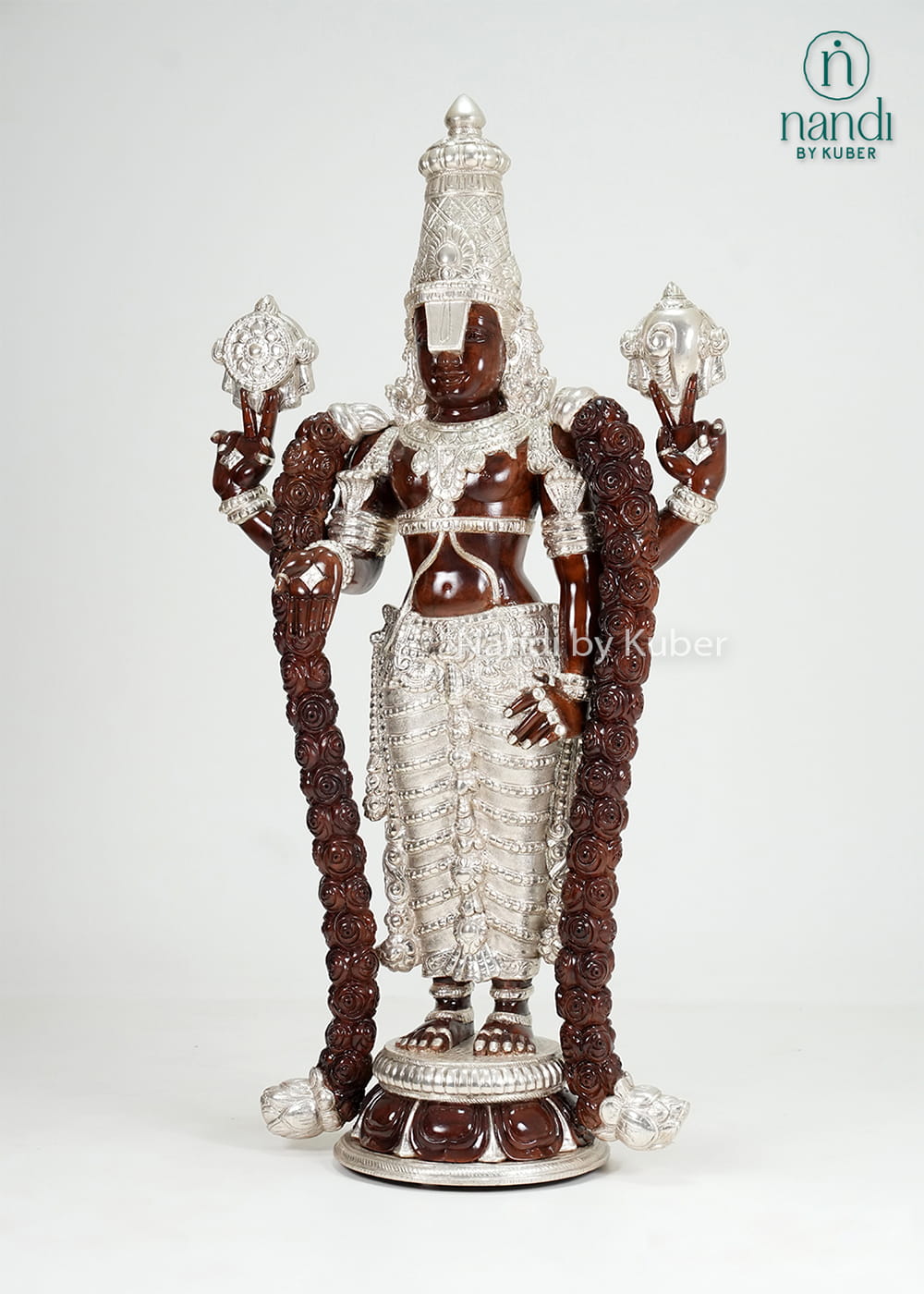 Tirupati Balaji statue with wood and metal finish detailing