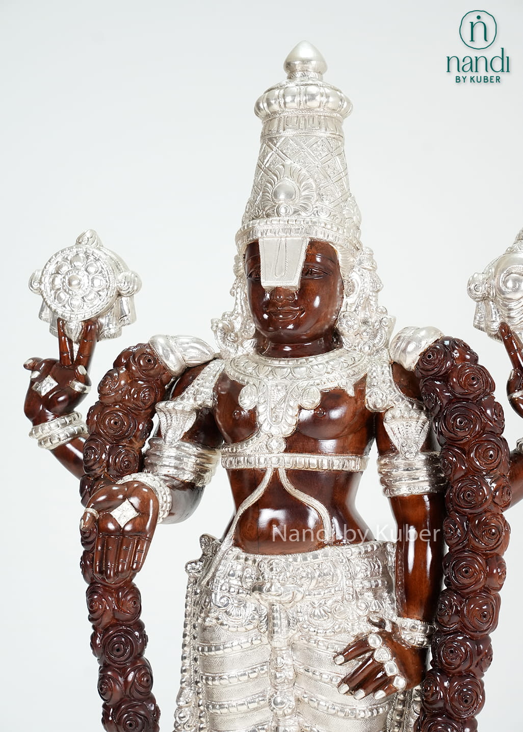 Tirupati Balaji statue with wood and metal finish detailing