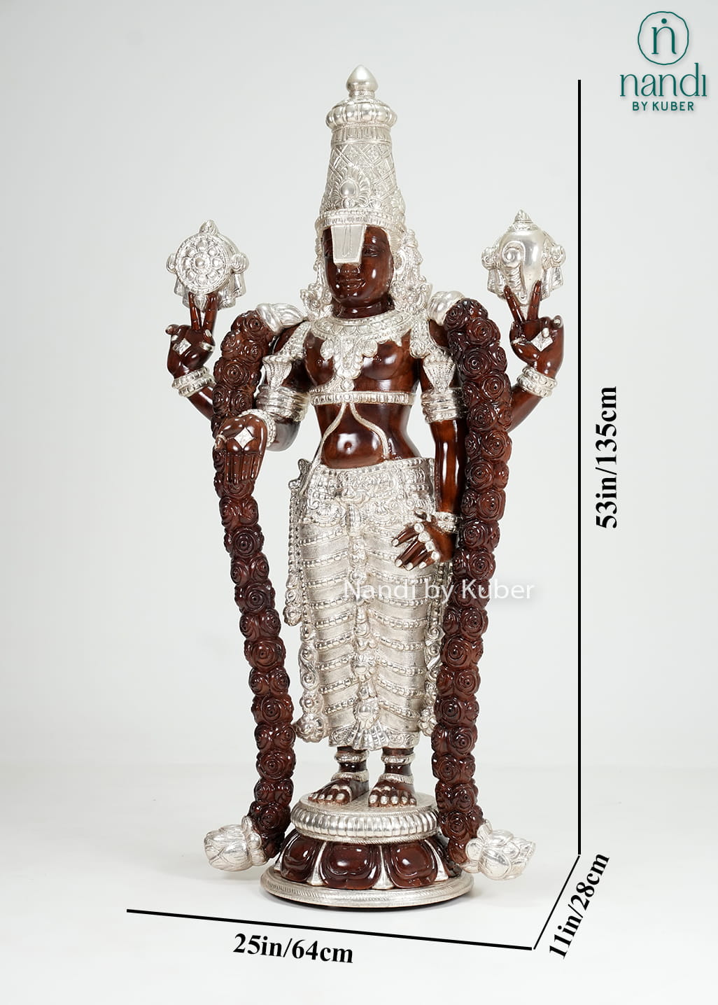Tirupati Balaji statue with wood and metal finish detailing