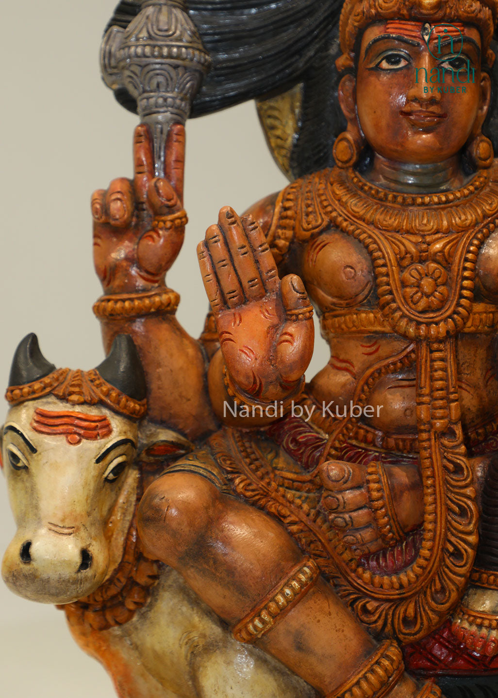 Wooden Shiva Parvati with Nandi idol, handcrafted Hindu deity statue featuring Lord Shiva, Goddess Parvati and Nandi bull, spiritual home décor, puja room decoration, temple idol, devotional gift and religious collectible.
